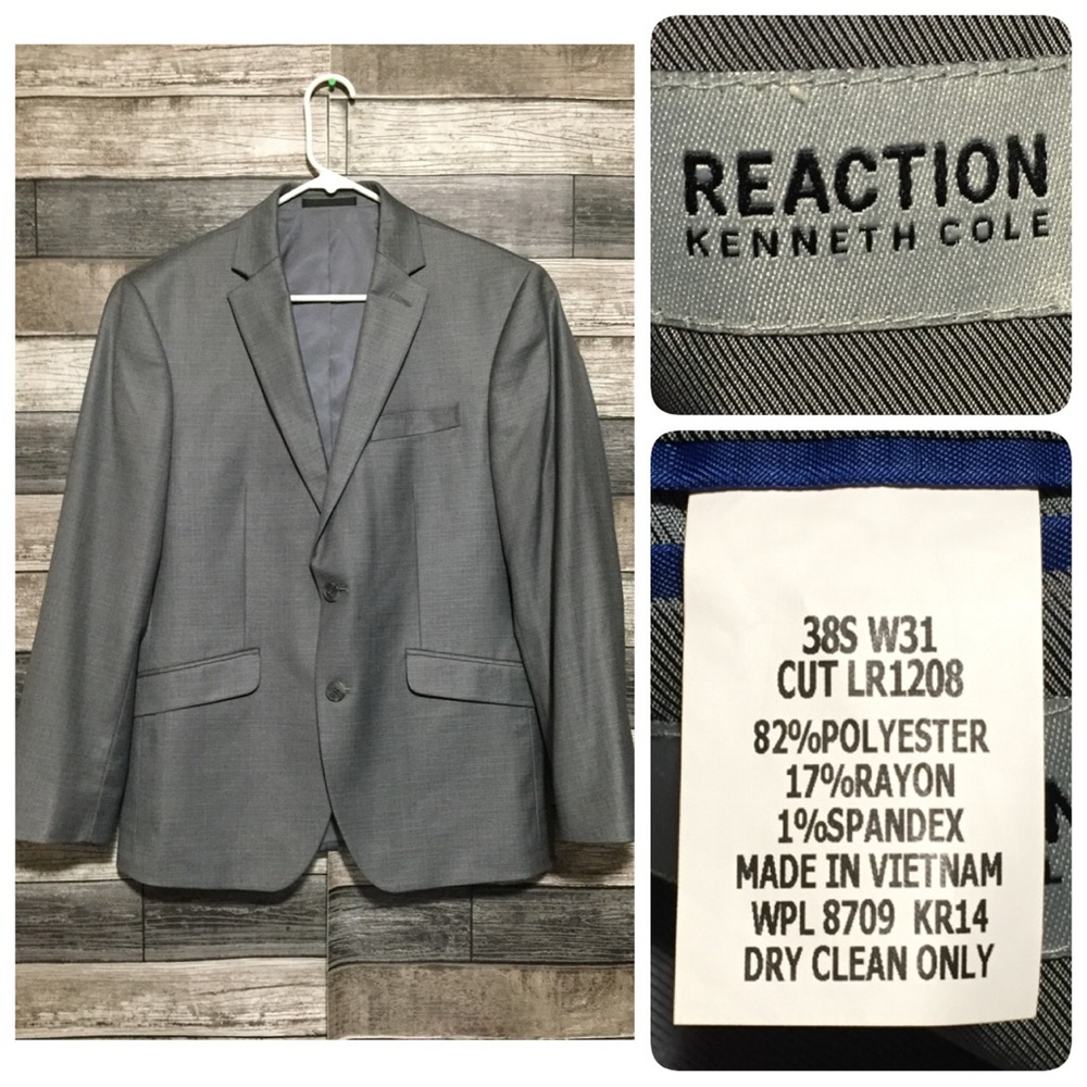 Kenneth Cole Reaction Blazer Jacket Men’s 38S Gray 2 Button (Read Desc)